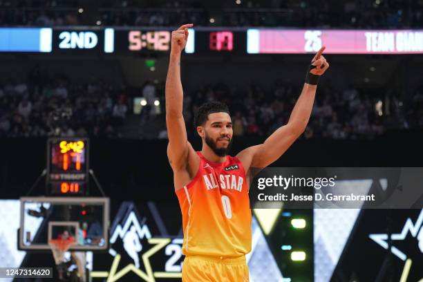 Jayson Tatum of Team Giannis celebrates during the NBA All-Star Game as part of 2023 NBA All Star Weekend on Sunday, February 19, 2023 at Vivint...