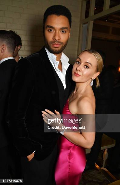 Rege-Jean Page and Emily Brown attend Netflix's annual BAFTA Awards afterparty at Chiltern Firehouse on February 19, 2023 in London, England.