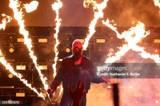 Post Malone performs during the NBA All-Star Game as part of 2023 NBA All Star Weekend on Sunday, February 19, 2023 at Vivint Arena in Salt Lake...