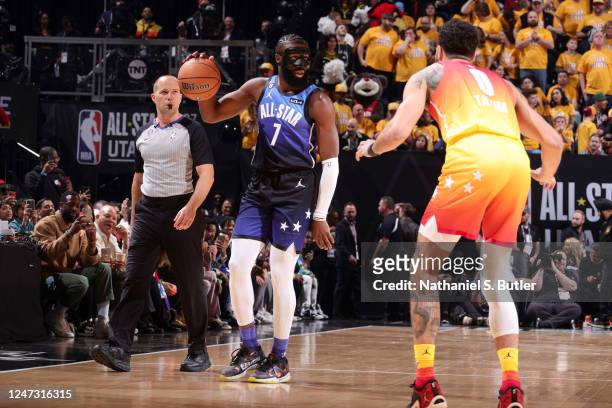 Jaylen Brown of Team LeBron moves the ball during the NBA All-Star Game as part of 2023 NBA All Star Weekend on Sunday, February 19, 2023 at Vivint...