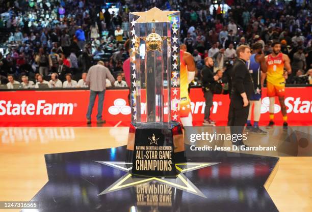 Detailed photo of the All-Star Game Kobe Bryant Most Valuable Player Trophy during the NBA All-Star Game as part of 2023 NBA All Star Weekend on...