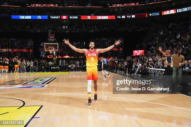 Jayson Tatum of Team Giannis celebrates after the NBA All-Star Game as part of 2023 NBA All Star Weekend on Sunday, February 19, 2023 at Vivint Arena...