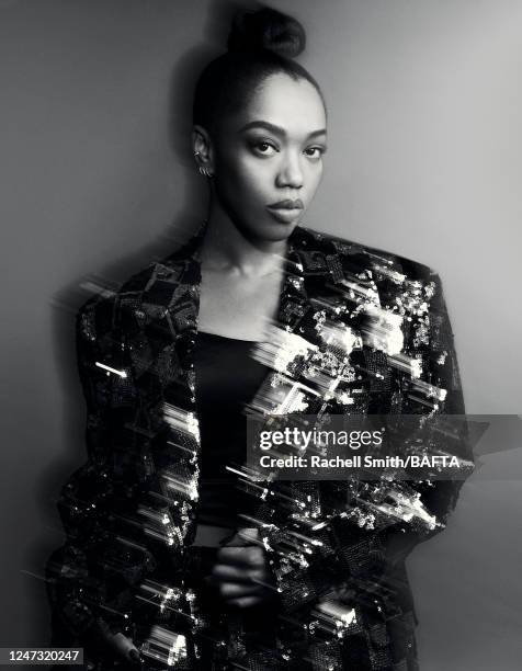 Actor Naomi Ackie is photographed during the EE BAFTA Film Awards Nominees Party at the National Gallery supported by Bulgari on February 18, 2023 in...