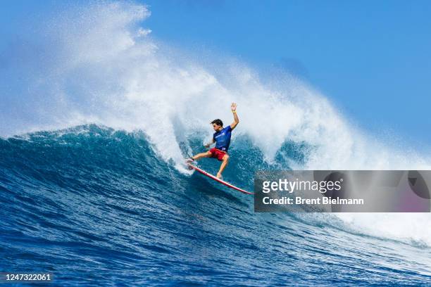 Griffin Colapinto of the United States surfs in Heat 1 of the Semifinals at the Hurley Pro Sunset Beach on February 19, 2023 at Oahu, Hawaii.