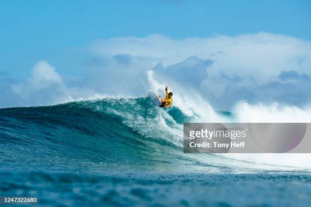 Jack Robinson of Australia surfs in Heat 1 of the Quarterfinals at the Hurley Pro Sunset Beach on February 19, 2023 at Oahu, Hawaii.