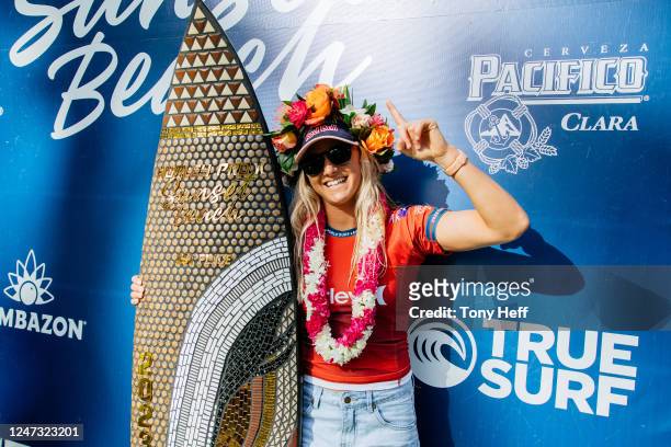 Molly Picklum of Australia after winning the Hurley Pro Sunset Beach on February 19, 2023 at Oahu, Hawaii.