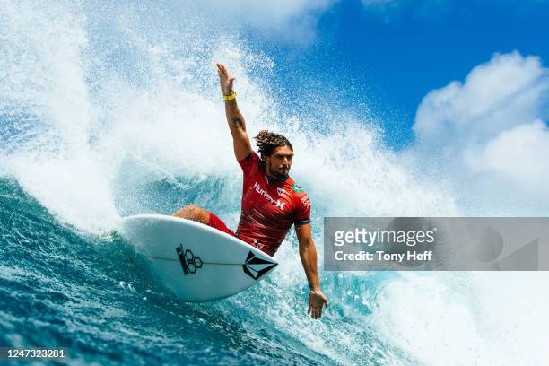 Joao Chianca of Brazil surfs in Heat 4 of the Quarterfinals at the Hurley Pro Sunset Beach on February 19, 2023 at Oahu, Hawaii.