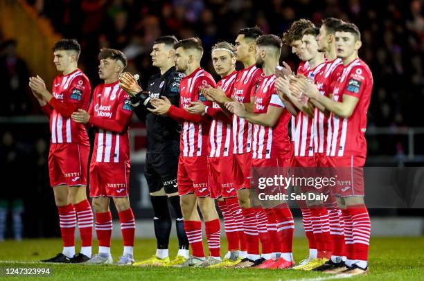 Sligo , Ireland - 18 February 2023; Sligo Rovers players before the SSE Airtricity Men's Premier Division match between Sligo Rovers and Shamrock...