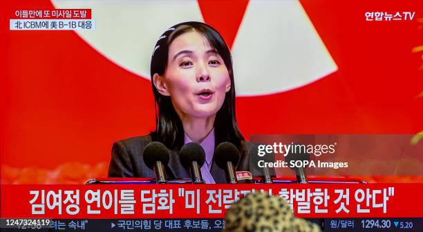 Tv screen shows a file image of Kim Yo Jong, the sister of North Korean leader Kim Jong Un, during a news program at the Seoul Railway Station in...