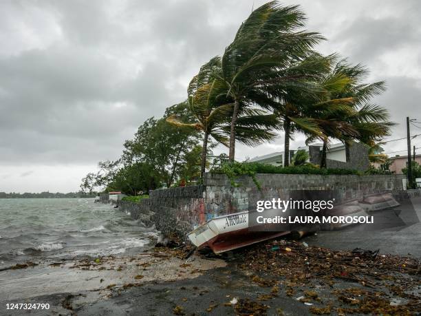 This image shows the fishing village of Mahebourg, Mauritius, on February 20, 2023 as Cyclone Freddy approaches. - The Mauritius Meteorological...