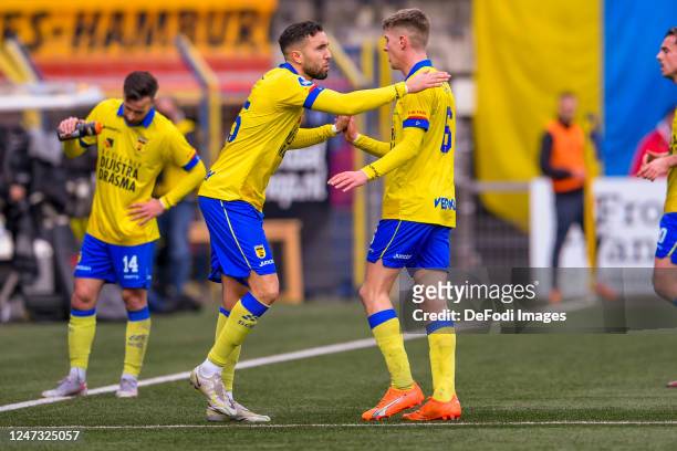 Mimoun Mahi of SC Cambuur and Mees Hoedemakers of SC Cambuur, substitution substitutes during the Dutch Eredivisie match between SC Cambuur and sc...
