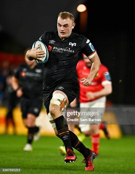 Limerick , Ireland - 17 February 2023; Huw Sutton of Ospreys during the United Rugby Championship match between Munster and Ospreys at Thomond Park...