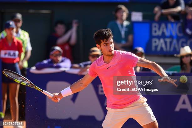 Carlos Alcaraz of Spain plays against Cameron Norrie of Great Britain during the Men's Singles Final on day seven of the ATP 250 Argentina Open 2023...