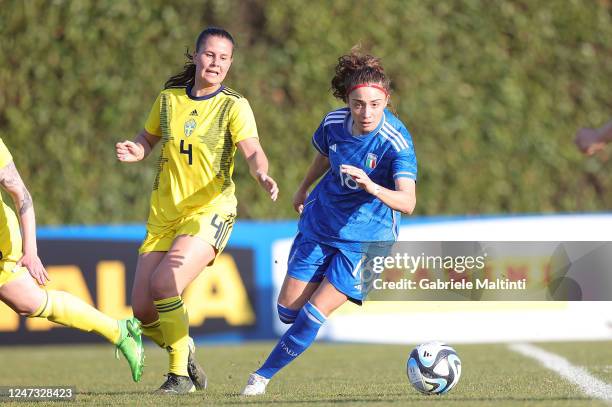 Benedetta Glionna of Italy Women U23 in action during the international friendly match between Italy U23 and Sweden U23 at Centro Tecnico Federale di...