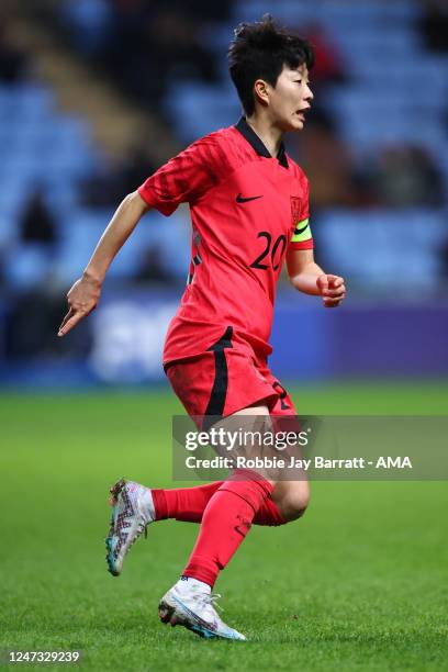 Kim Hye-ri of Korea Republic during the Arnold Clark Cup match between Belgium and Korea Republic at CBS Arena on February 19, 2023 in Coventry,...