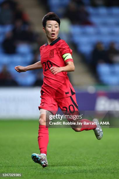 Kim Hye-ri of Korea Republic during the Arnold Clark Cup match between Belgium and Korea Republic at CBS Arena on February 19, 2023 in Coventry,...