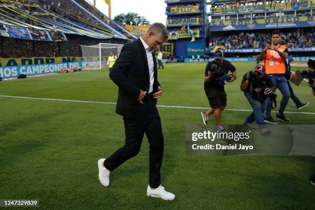 Martin Palermo, coach of Platense, walks the field before a match between Boca Juniors and Platense as part of Liga Profesional 2023 at Estadio...