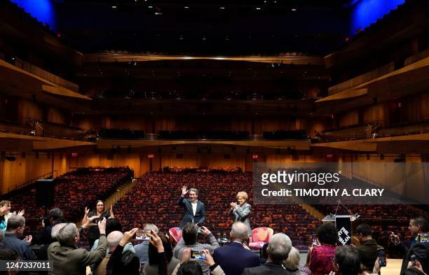 Venezuelan conductor and violinist Gustavo Dudamel is welcomed as the New York Philharmonics 27th Music and Artistic Director by New York...