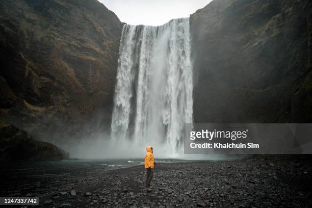 skógafoss waterfall, iceland - nature reserve stock pictures, royalty-free photos & images