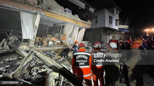 Personnel conduct search and rescue operations on a collapsed building in Antakya district of Hatay following 6.4 and 5.8 magnitude earthquakes hit...