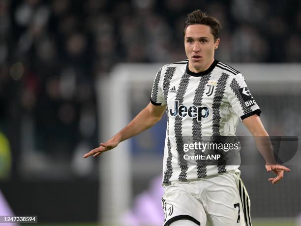 Federico Chiesa of Juventus FC during the Italian Serie A match between Juventus FC and ACF Fiorentina at Allianz Stadium on February 12, 2023 in...