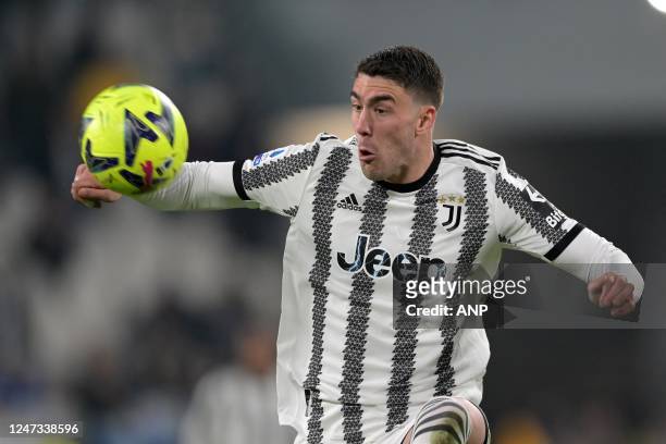Dusan Vlahovic of Juventus FC during the Italian Serie A match between Juventus FC and ACF Fiorentina at Allianz Stadium on February 12, 2023 in...