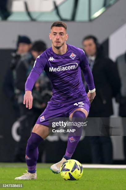 Aleksa Terzic of ACF Fiorentina during the Italian Serie A match between Juventus FC and ACF Fiorentina at Allianz Stadium on February 12, 2023 in...