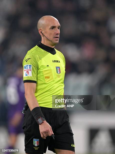 Referee Michael Fabri during the Italian Serie A match between Juventus FC and ACF Fiorentina at Allianz Stadium on February 12, 2023 in Turin,...