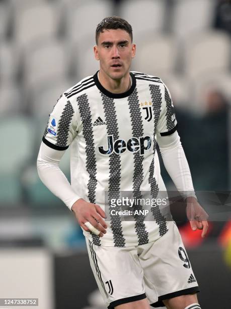 Dusan Vlahovic of Juventus FC during the Italian Serie A match between Juventus FC and ACF Fiorentina at Allianz Stadium on February 12, 2023 in...