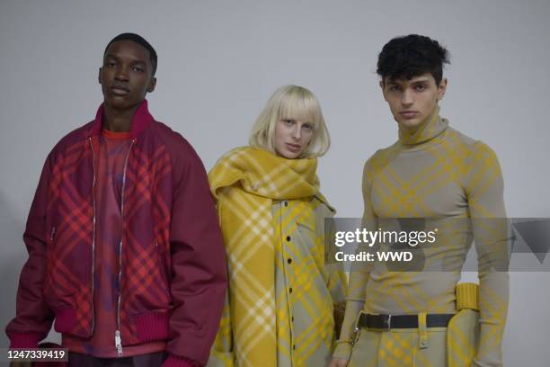 Backstage at Burberry Fall 2023 Ready To Wear Runway Show on February 20, 2023 at St. Agnes Place in London, England.