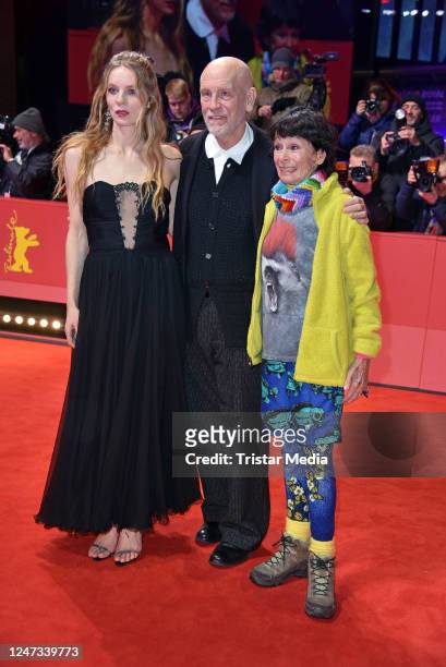 Lilith Stangenberg, John Malkovich and Geraldine Chaplin attend the "Seneca" premiere during the 73rd Berlinale International Film Festival Berlin at...
