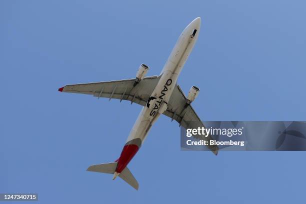An Airbus SE A330 aircraft operated by Qantas Airways Ltd. Takes off from Sydney Airport in Sydney, Australia, on Monday, Feb. 20, 2023. Qantas is...