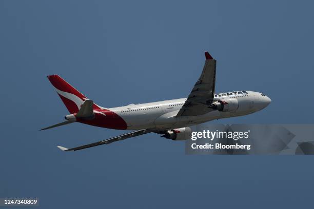 An Airbus SE A330 aircraft operated by Qantas Airways Ltd. Takes off from Sydney Airport in Sydney, Australia, on Monday, Feb. 20, 2023. Qantas is...