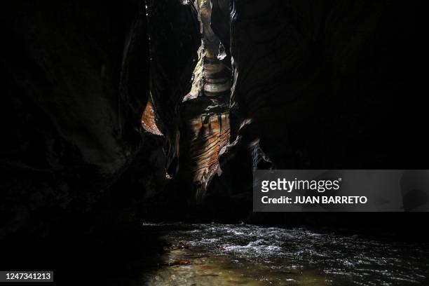 View of the Guape canyon in La Uribe municipality in the Meta Department, Colombia, on February 19, 2022. - The Guape Canyon, a 35-metre-deep natural...