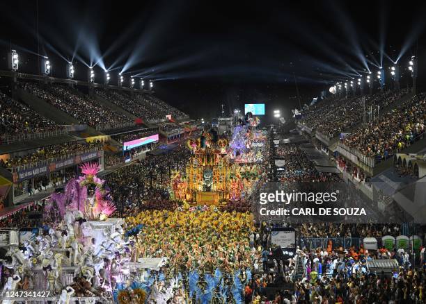 Float from the Vila Isabel samba school during the second night of Rio's Carnival parade at the Sambadrome Marques de Sapucai in Rio de Janeiro,...