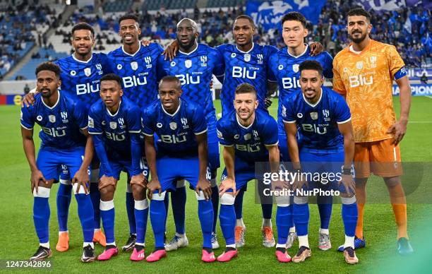 Saudi Arabias Al Hilal Saudi FC players pose for a group picture ahead of the round of 16 AFC Champions League 2022 match between Al Hilal Saudi FC...