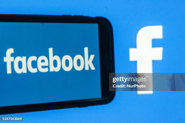 Logos of Facebook social media application are seen on February 20, 2023 in L'Aquila, Italy. Meta CEO Mark Zuckerberg announced the launch of a paid...