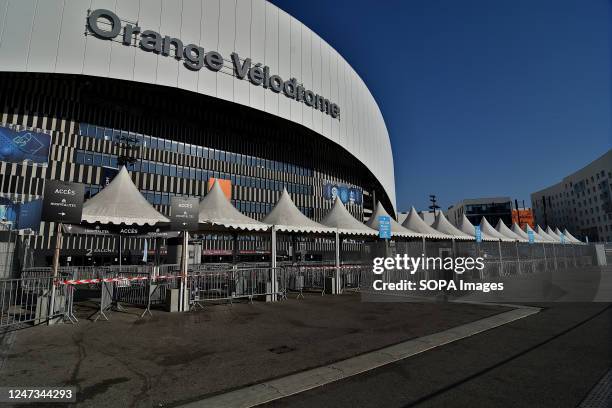 The view of the exterior of Orange Velodrome Stadium in Marseille.