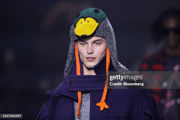 Model on the runway during the Burberry Group Plc debut runway collection of Chief Creative Officer Daniel Lee at London Fashion Week in London, UK,...