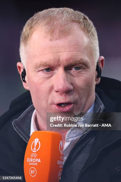 Paul Scholes during the UEFA Europa League knockout round play-off leg one match between FC Barcelona and Manchester United at Spotify Camp Nou on...