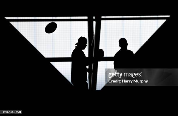 Dublin , Ireland - 21 February 2023; Mack Hansen and Jimmy OBrien during an Ireland rugby squad training session at the IRFU High Performance Centre...