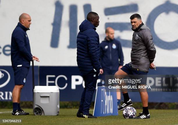 Porto's Portuguese coach Sergio Conceicao heads a training session at the Olival training ground, in Vila Nova de Gaia, near Porto, on February 21 on...