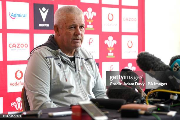 Wales head coach Warren Gatland during a press conference at The Vale Resort in Hensol, Vale of Glamorgan. Picture date: Tuesday February 21, 2023.