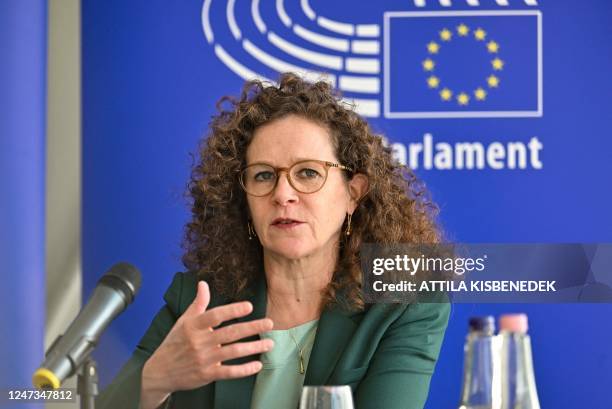 Delegation member and member of European parliament Sophia int Veld attends a press conference on the investigation to the alleged misuse of the...
