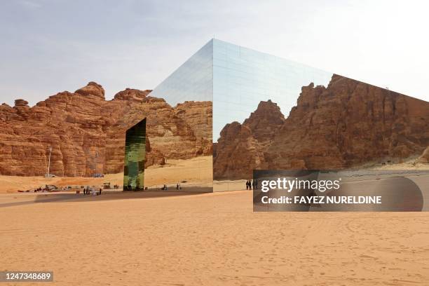 View shows the Maraya concert hall, the world's largest mirrored building, in the ruins of Al-Ula, a UNESCO World Heritage site in northwestern Saudi...