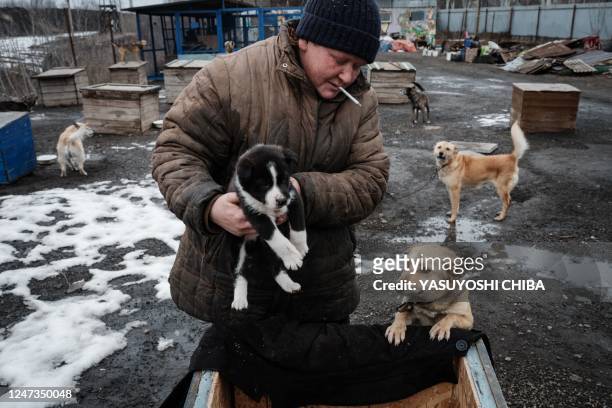 Elena takes care of the only surviving puppy as she helps her sister-in-law Kyryna Cherkasova who runs the Charity Drug , sheltering about 60 stray...