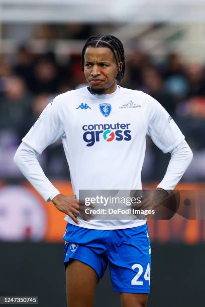 Tyronne Ebuehi of Empoli FC looks on during the Serie A match between ACF Fiorentina and Empoli FC at Stadio Artemio Franchi on February 19, 2023 in...