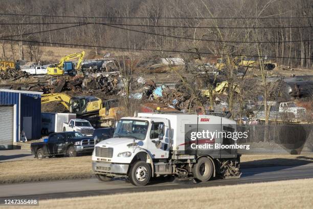 Work crews and contractors remove and dispose of wreckage from a Norfolk Southern train derailment in East Palestine, Ohio, US, on Monday, Feb. 20,...