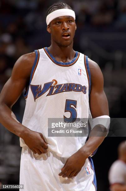 Kwame Brown of the Washington Wizards plays against the Golden State Warriors on January 10, 2003 at the MCI Center in Washington DC. NOTE TO USER:...