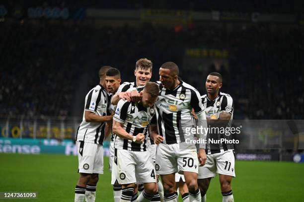 Sandi Lovric of Udinese Calcio celebrating after a goal during the Italian Serie A football match between Inter FC Internazionale Udinese Calcio on...